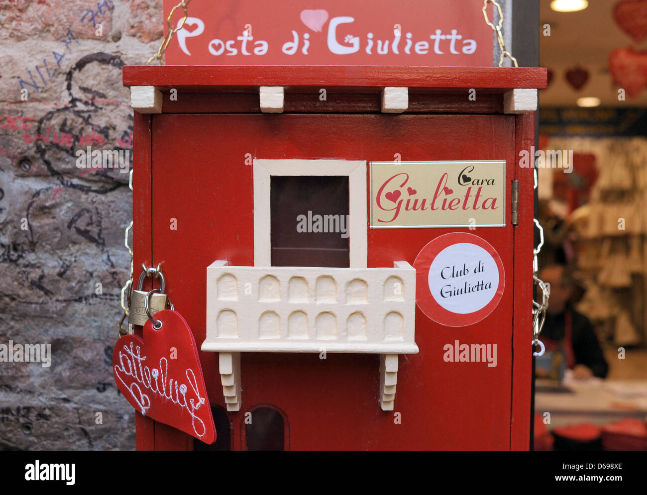 A letter box for love letters is pictured in Verona, Italy, 21 April 2012. Photo: Britta Pedersen Stock Photo