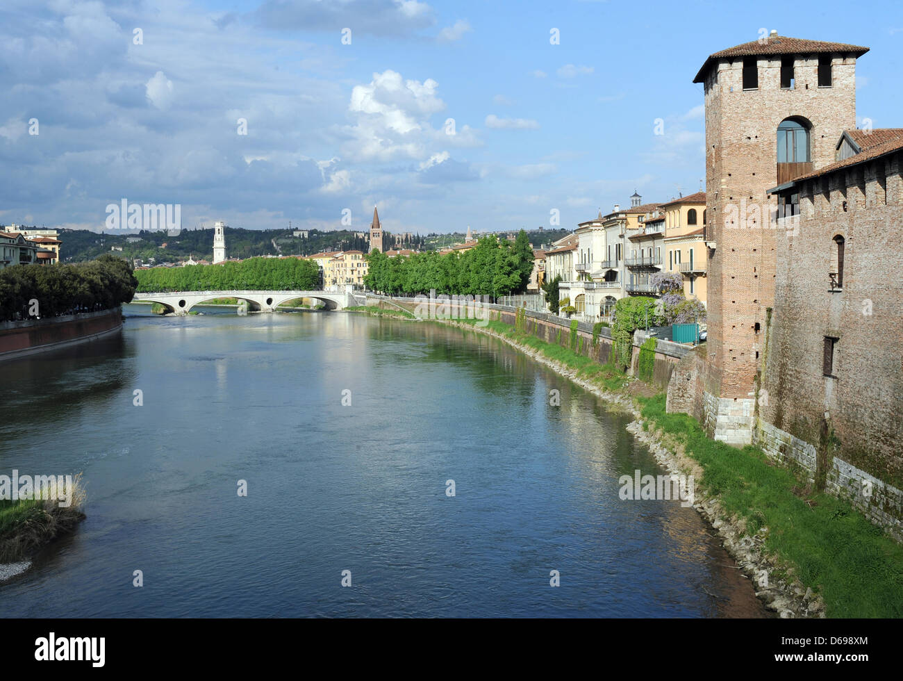 View from the Ponte Scaligero in Verona, Italy, 21 April 2012. Photo: Britta Pedersen Stock Photo