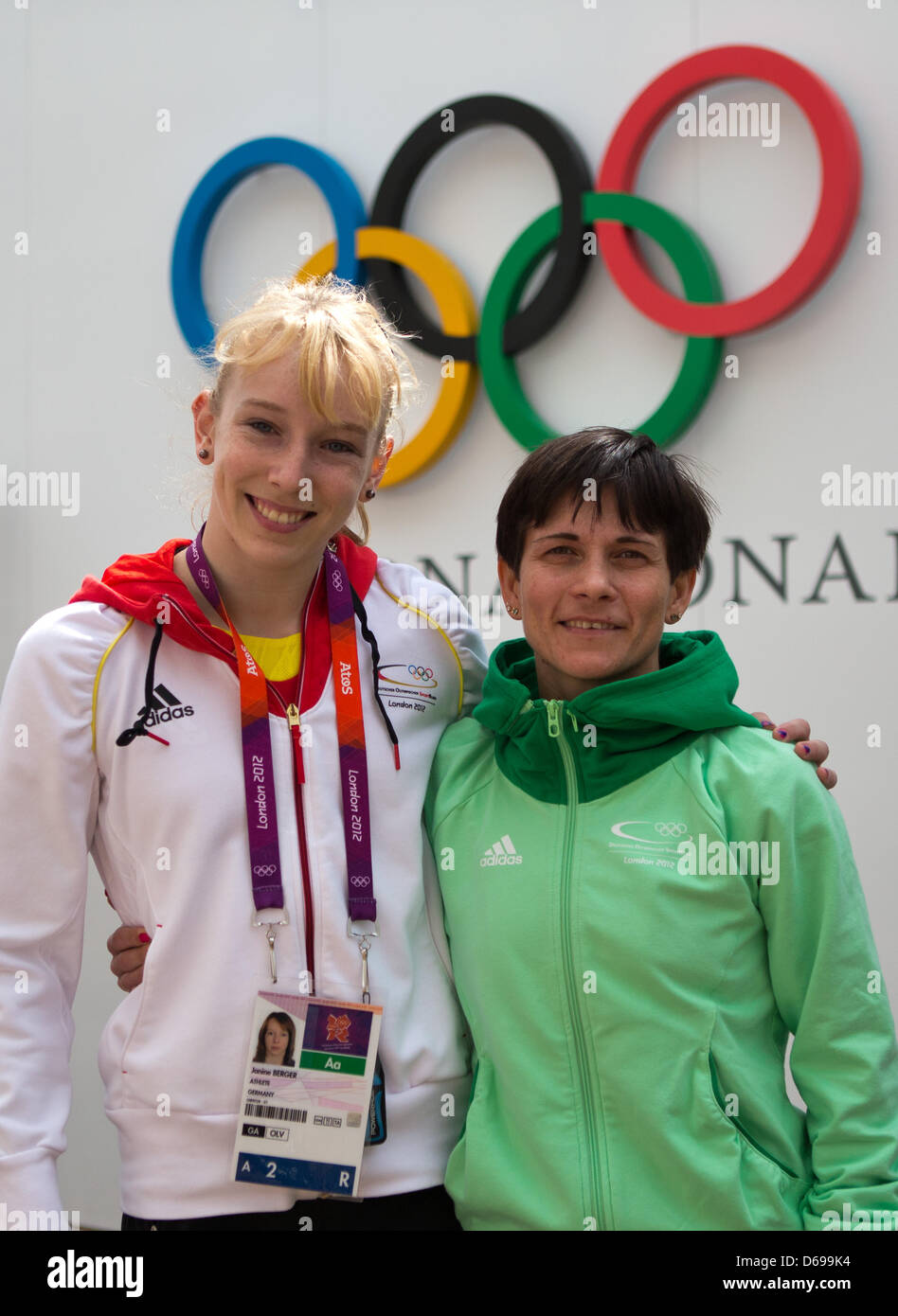 Germany's gymnasts Oksana Chusovitina (r) and Janine Berger pictured in