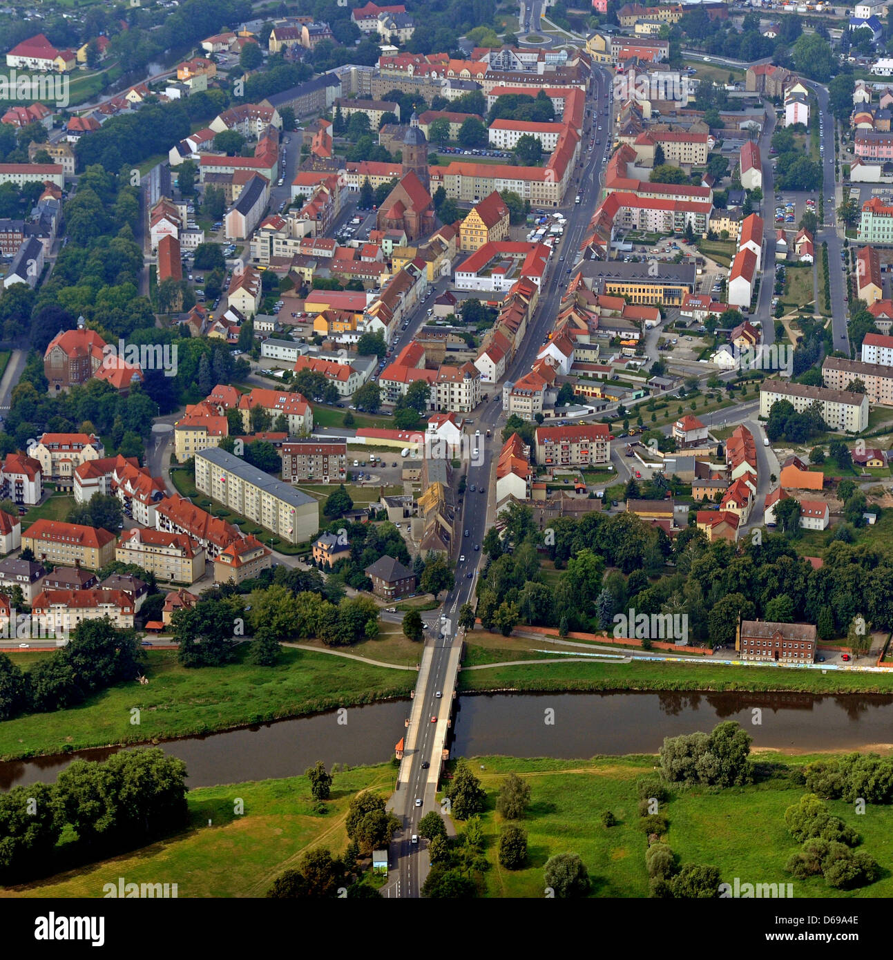 The river Mulde traversing Eilenburg, Germany, 26 July 2012. Ten years after the 'flood of the