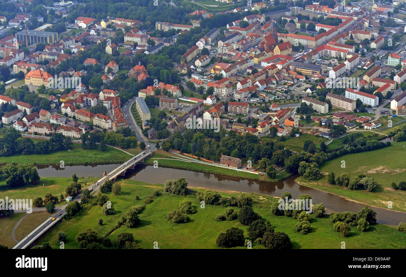 The river Mulde traversing Eilenburg, Germany, 26 July 2012. Ten years after the 'flood of the