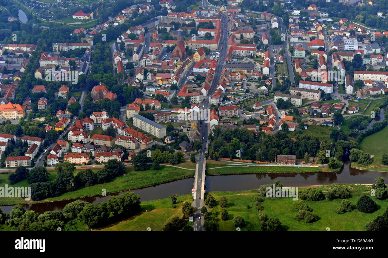 The river Mulde traversing Eilenburg, Germany, 26 July 2012. Ten years after the 'flood of the
