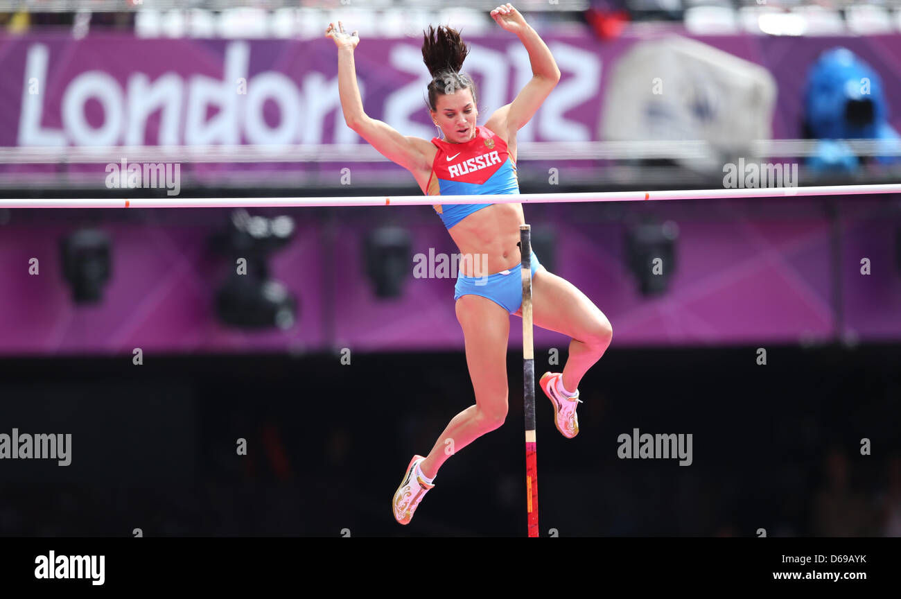 Elena Isinbaeva of Russia competes in the Women's Pole Vault