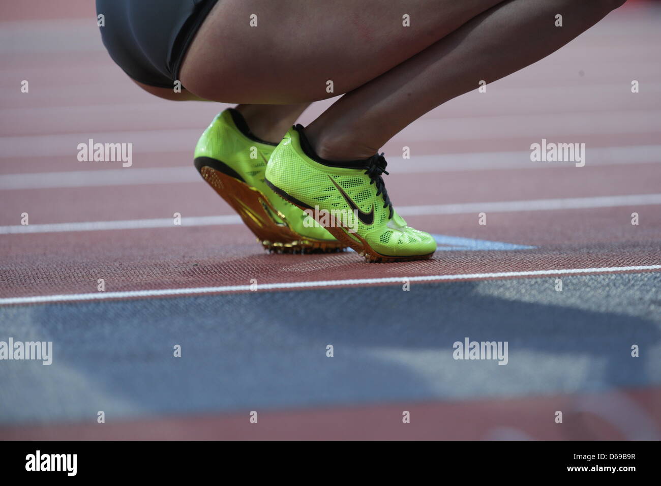 Nike shoes worn by Germany's Verena Sailer during the Women's 100m final  competition of the London 2012 Olympic Games Athletics, Track and Field  events at the Olympic Stadium, London, Britain, 04 August