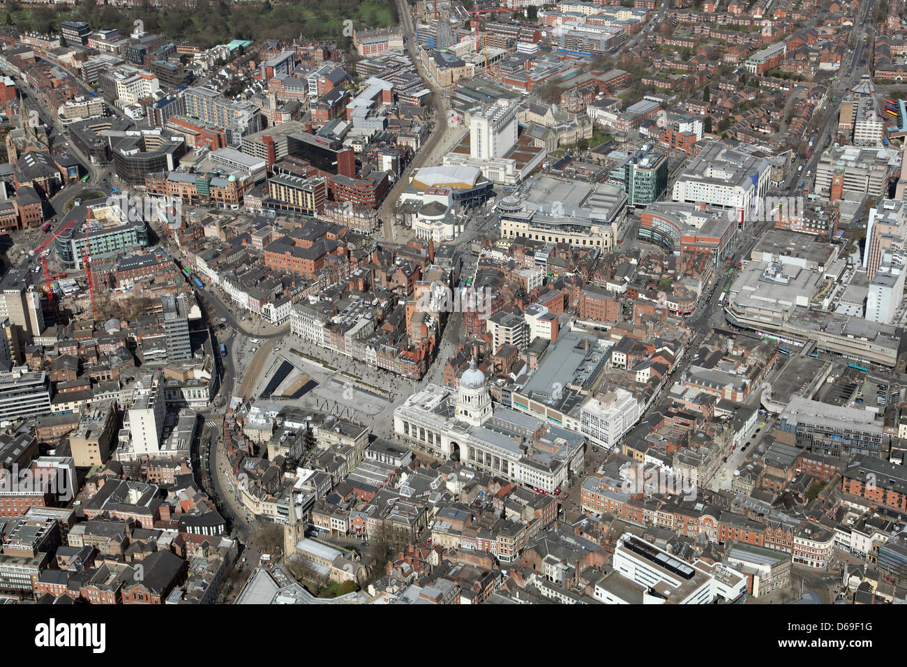 aerial view of Nottingham city centre, Nottingham Town Hall Stock Photo