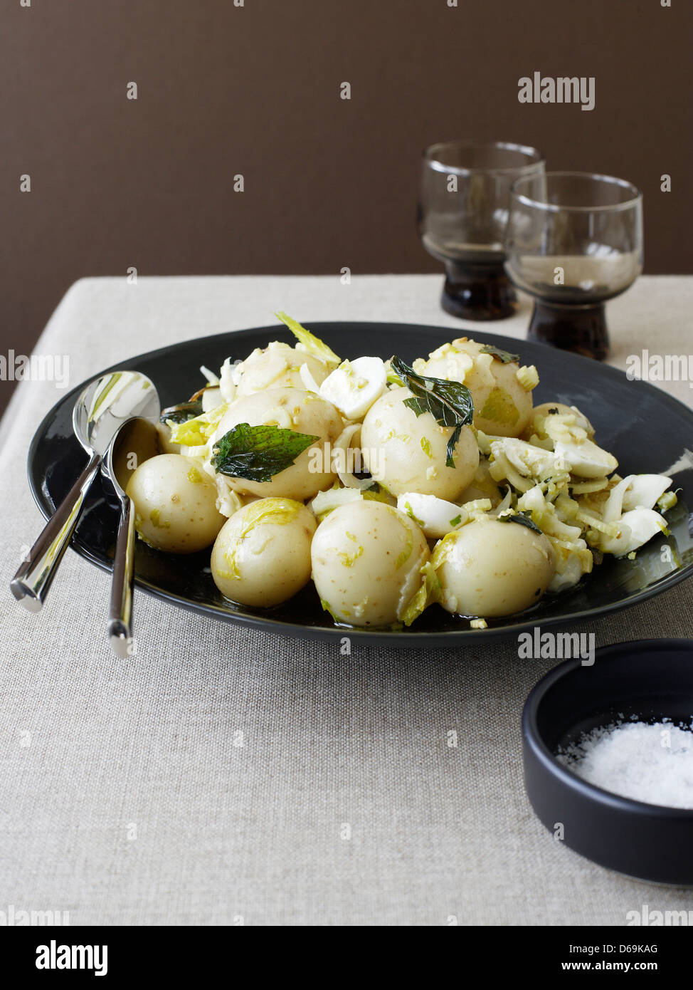 Plate of quail egg and potato salad Stock Photo Alamy