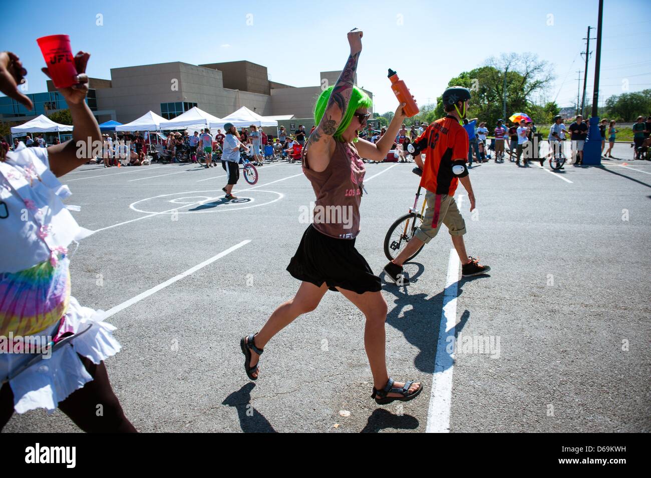 San Marcos, Texas, USA. 14th April, 2013. The Unicychos and the Bierdos