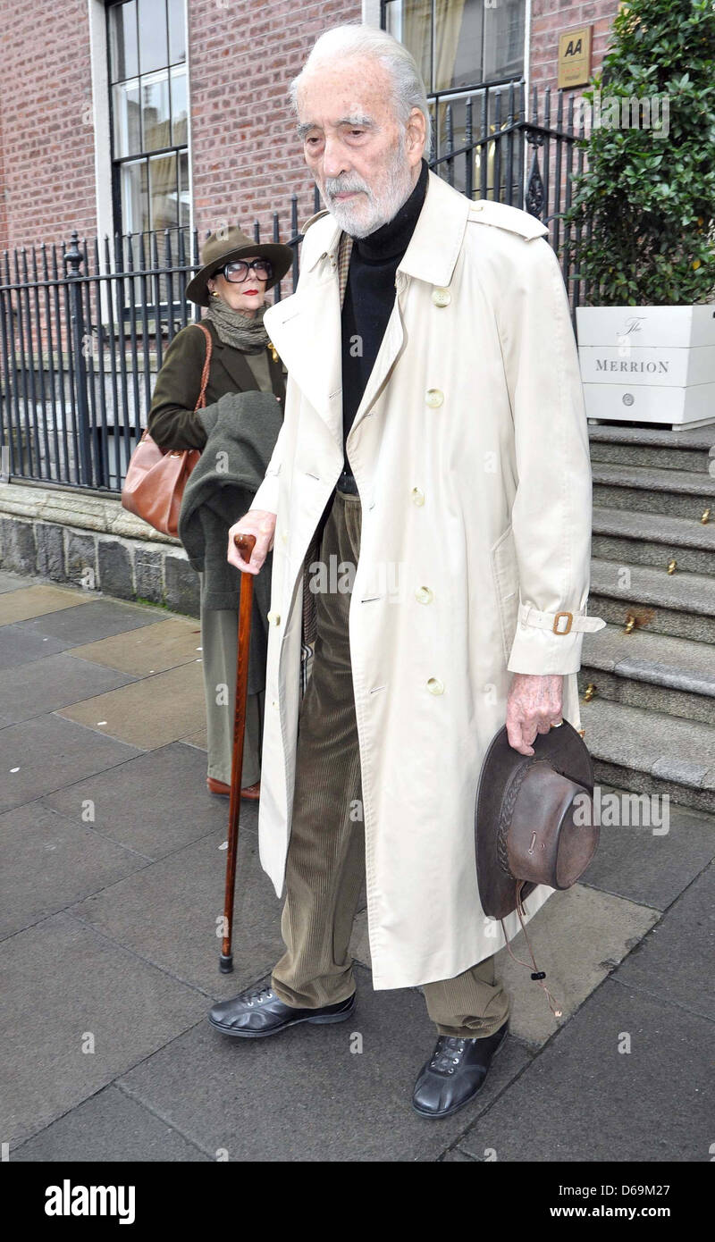 Actor Christopher Lee and his wife Gitte Lee are seen leaving the Merrion  Hotel Dublin, Ireland  Stock Photo - Alamy