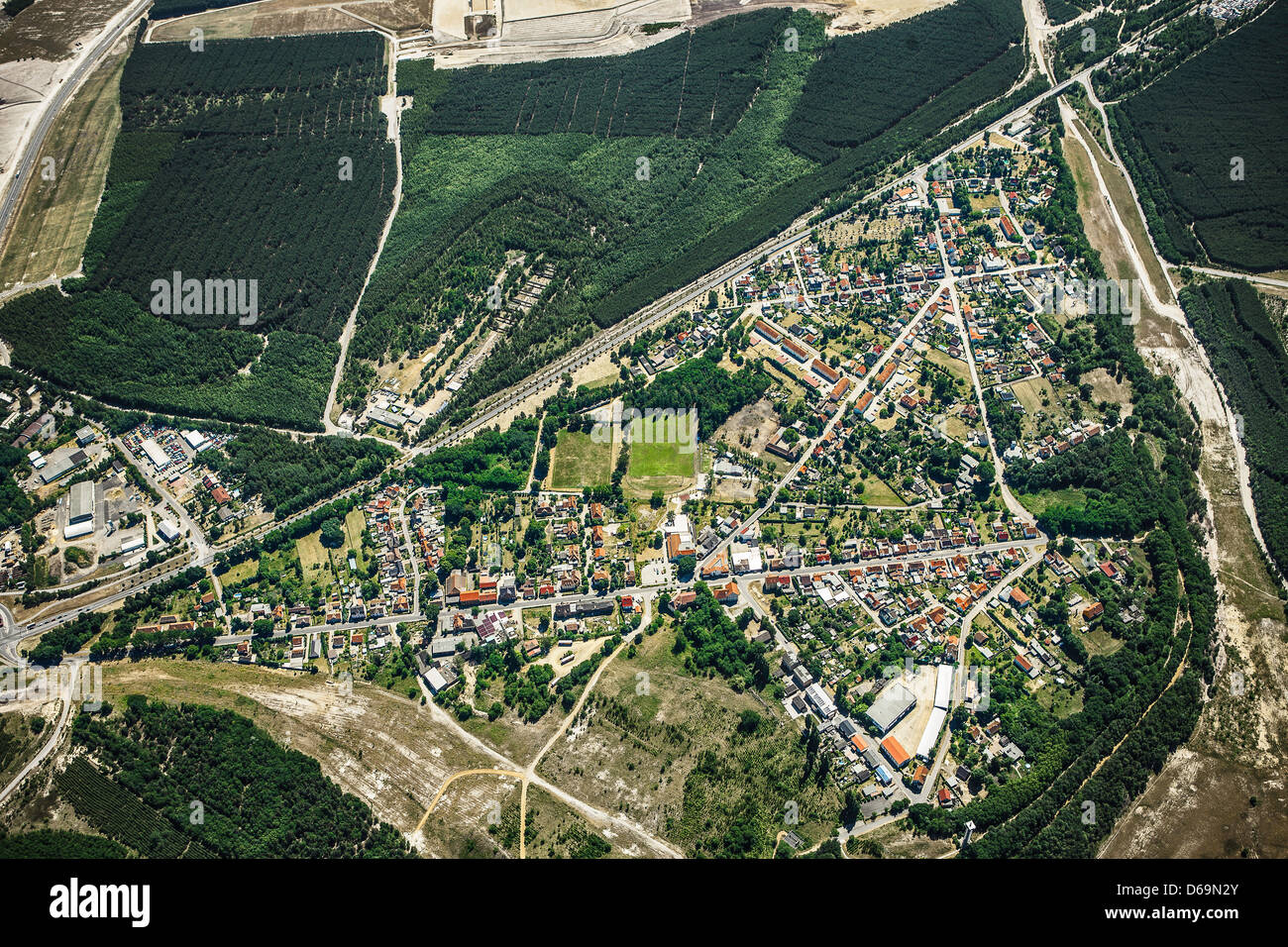 Aerial view of suburban landscape Stock Photo