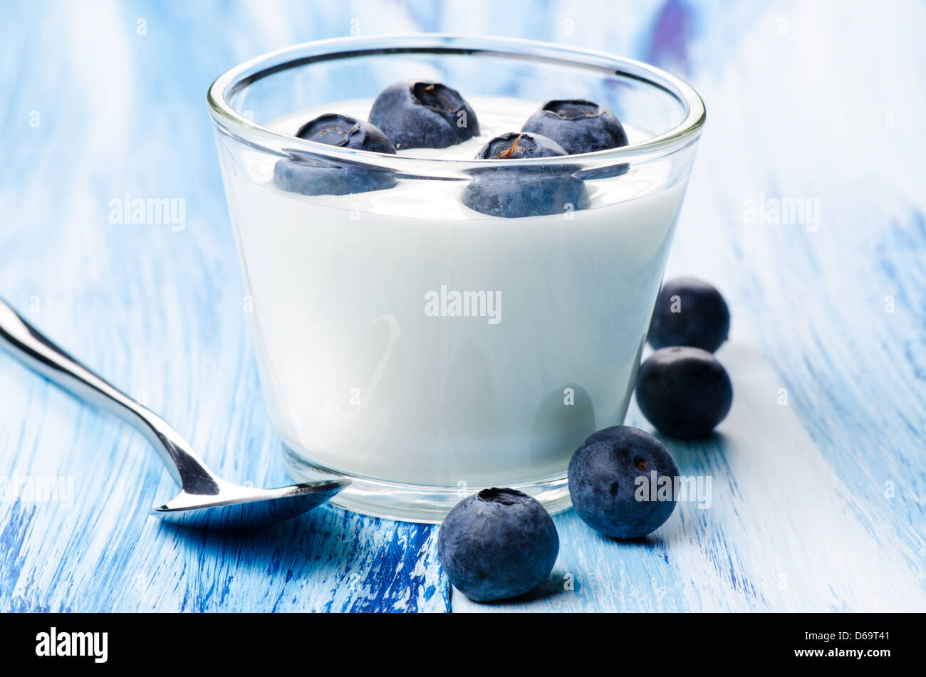 Blueberry yogurt in a glass Stock Photo