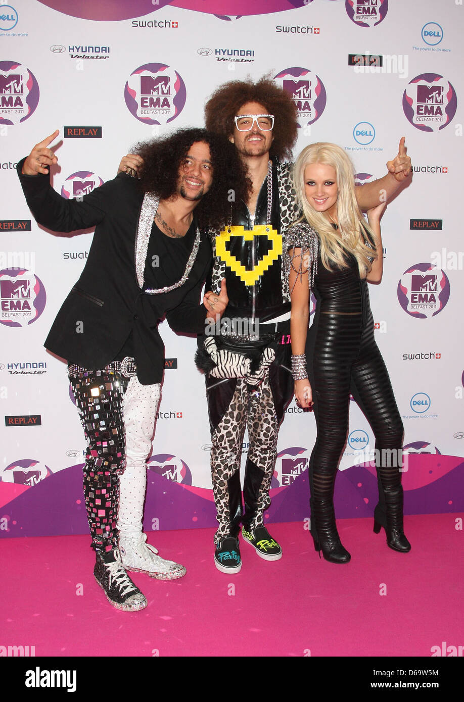 LMFAO and Lauren Bennett The MTV Europe Music Awards 2011 (EMAs) held at  the Odyssey Arena - Press Room Belfast, Northern Stock Photo - Alamy