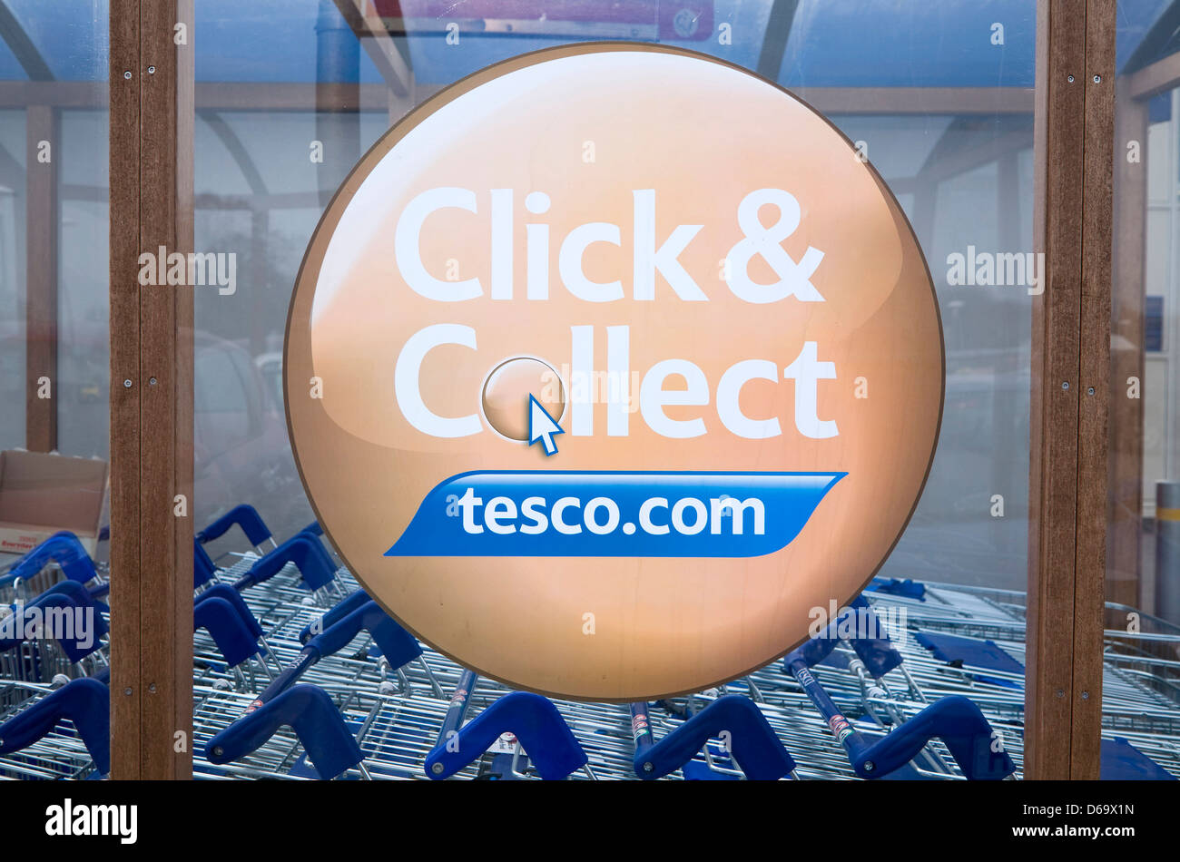 Click and Collect Tesco sign close up, UK Stock Photo - Alamy