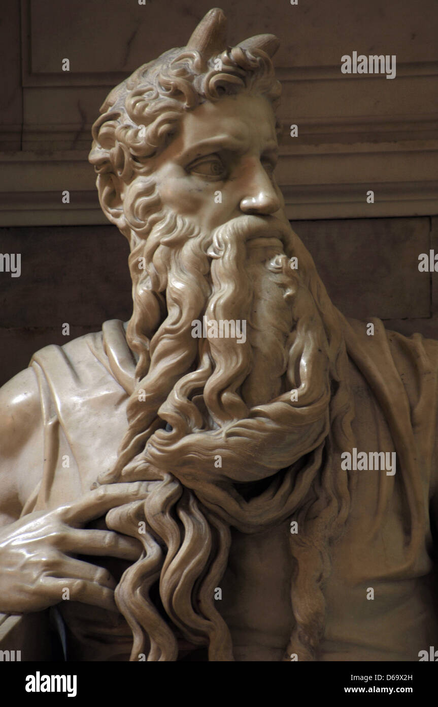 Moses. 1513-1515. Statue by Michelangelo (1475-1564). Marble. San Pietro in Vincoli Church. Rome. Italy. Stock Photo