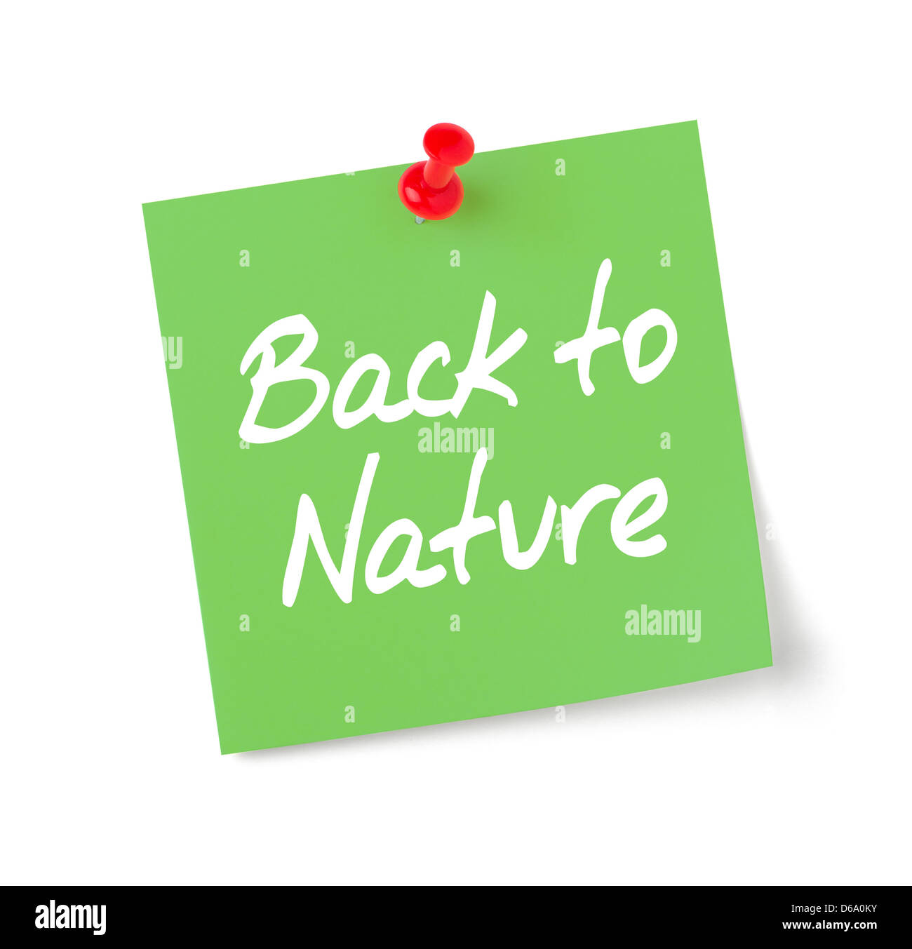 Green paper note with text Back to Nature Stock Photo