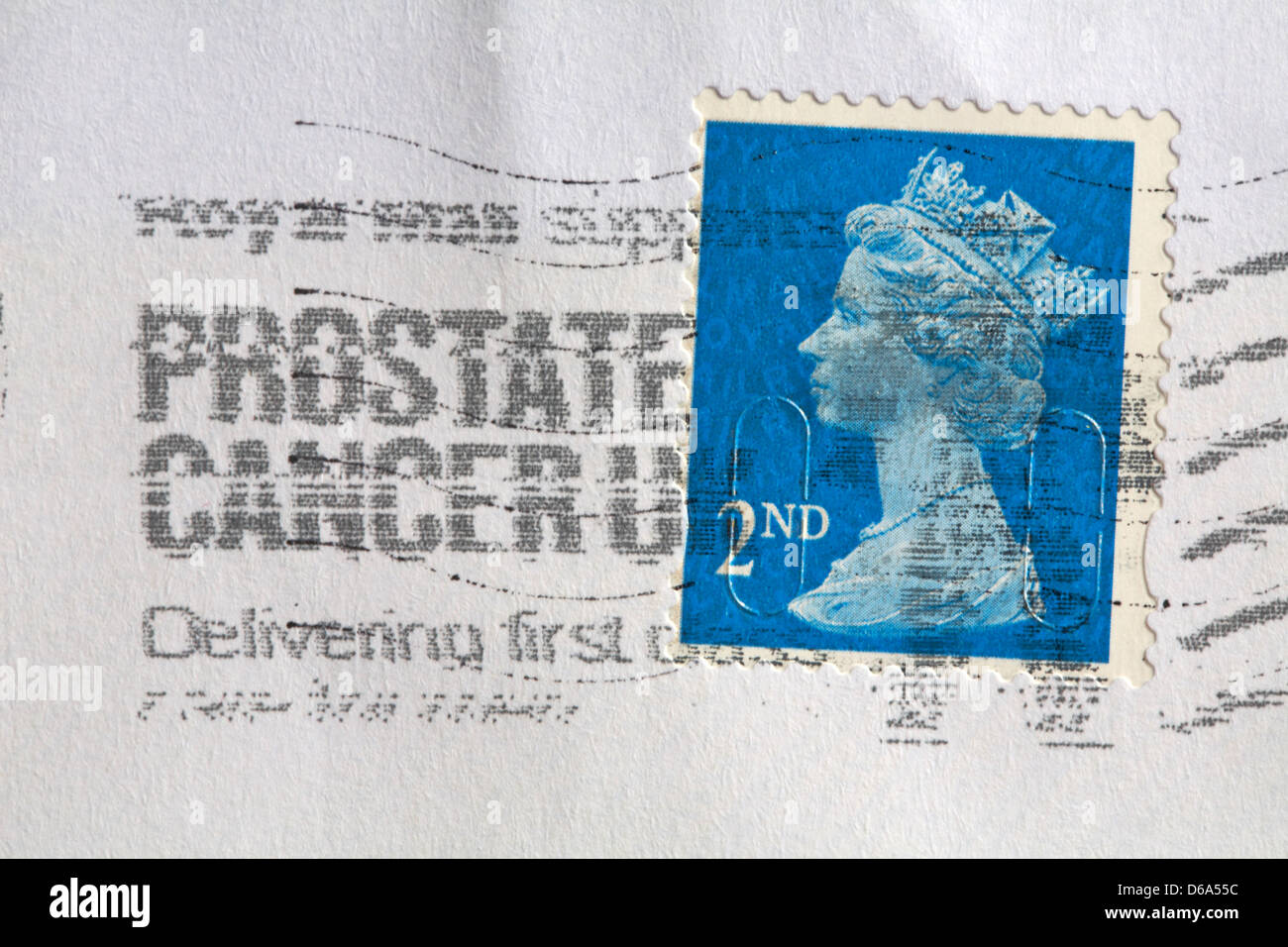 2nd class stamp stuck on envelope and stamped prostate cancer UK