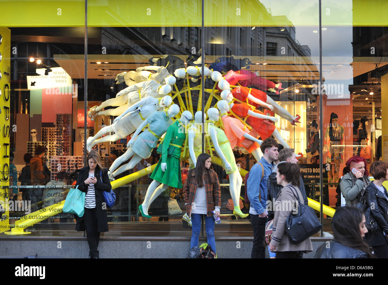 Brewer Street, London, UK. 15th April 2013. The window of Topshop designed  by NEON. Regent Street Windows Project 2013, 