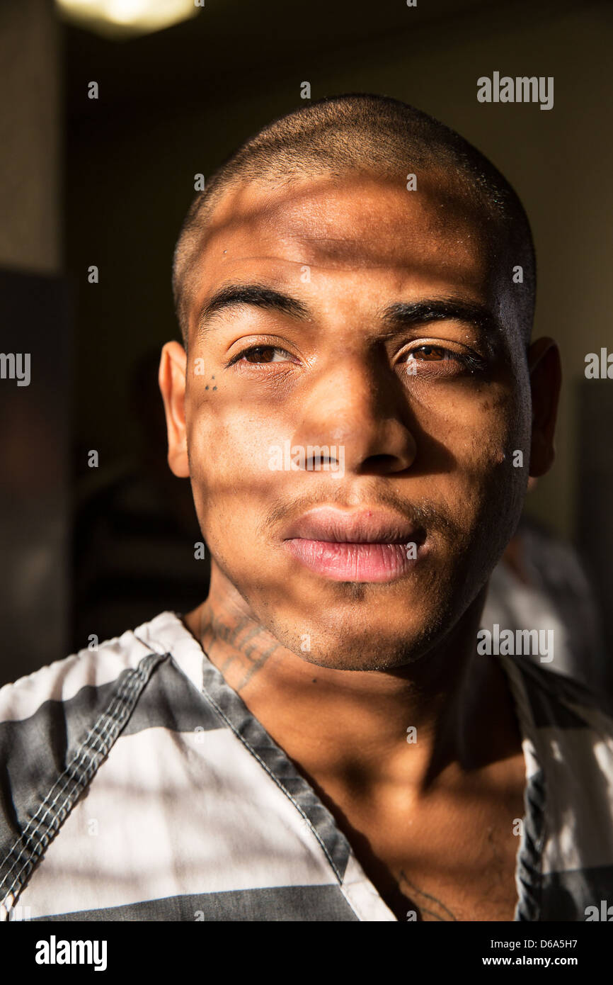 A portrait of amale inmate on the cahin gang Estrella Jail Stock Photo ...