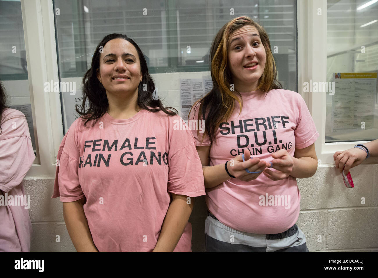 Two female inmates wait to shower at Estrella Jail. Stock Photo