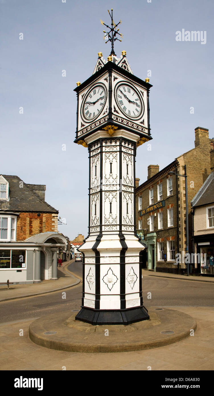Victorian clock tower in town centre, Downham Market, Norfolk, England Stock Photo