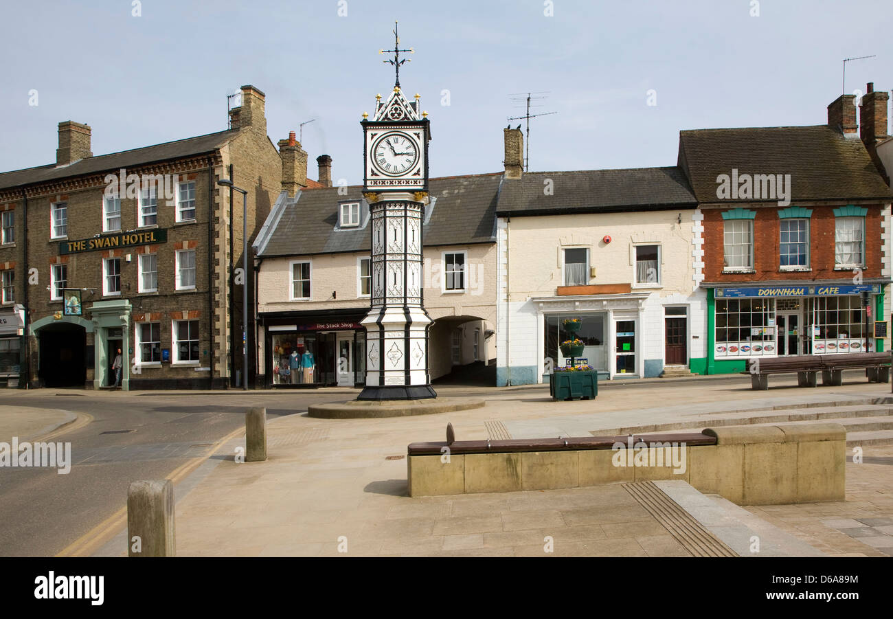 Victorian clock tower in town centre, Downham Market, Norfolk, England