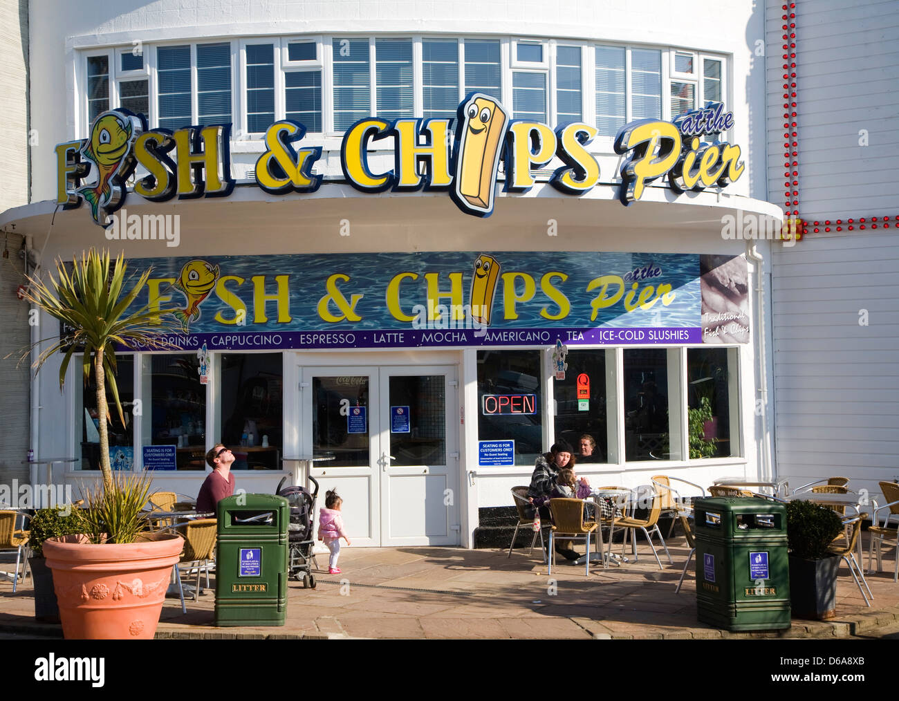 Fish and Chips restaurant on Clacton Pier, Essex, England Stock Photo