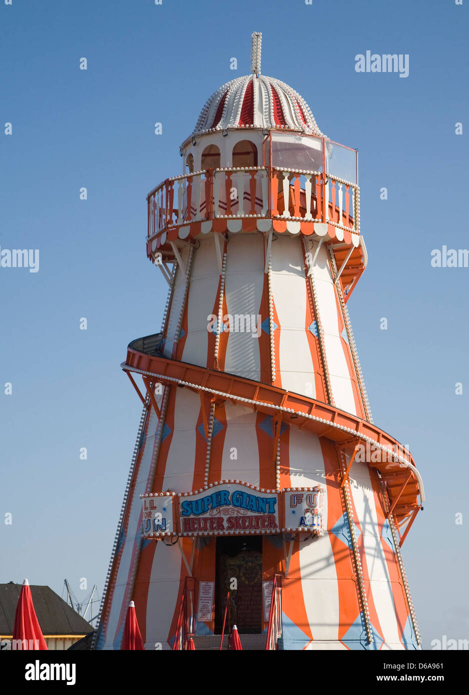 Helter Skelter funfair attraction on the pier at Clacton, Essex, England Stock Photo