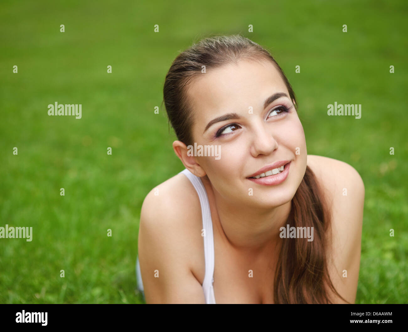 Beautiful young girl in summer park Stock Photo - Alamy