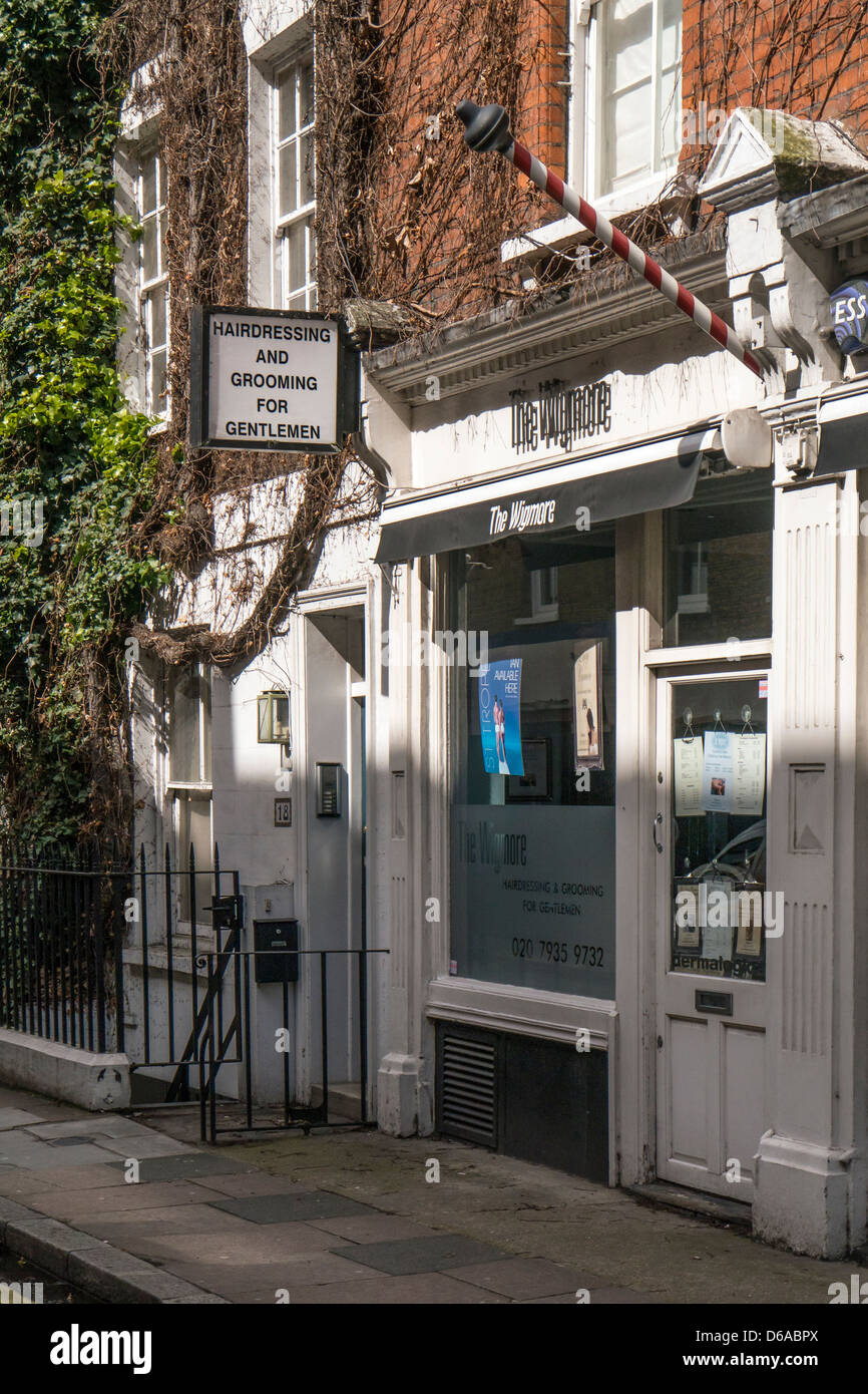LONDON, UK - APRIL 14, 2013:  Mens hairdressing shop in central London Stock Photo