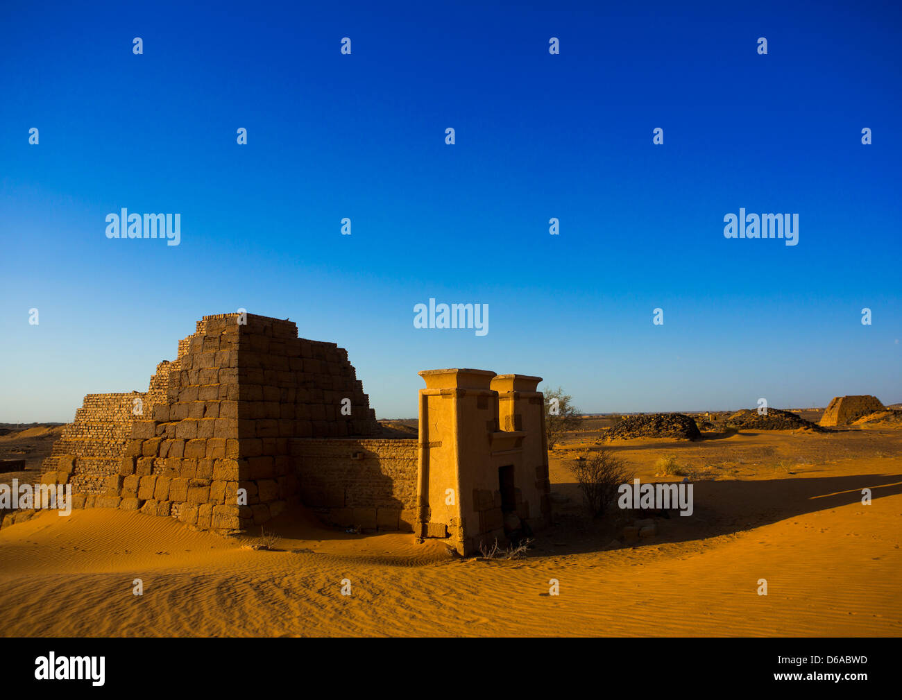Pyramids And Tombs In Royal Cemetery Of Bajrawiya, Meroe, Sudan Stock Photo