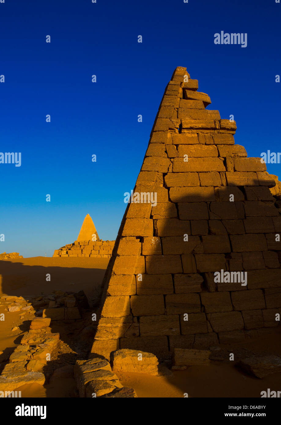 Pyramids And Tombs In Royal Cemetery Of Bajrawiya, Meroe, Sudan Stock Photo