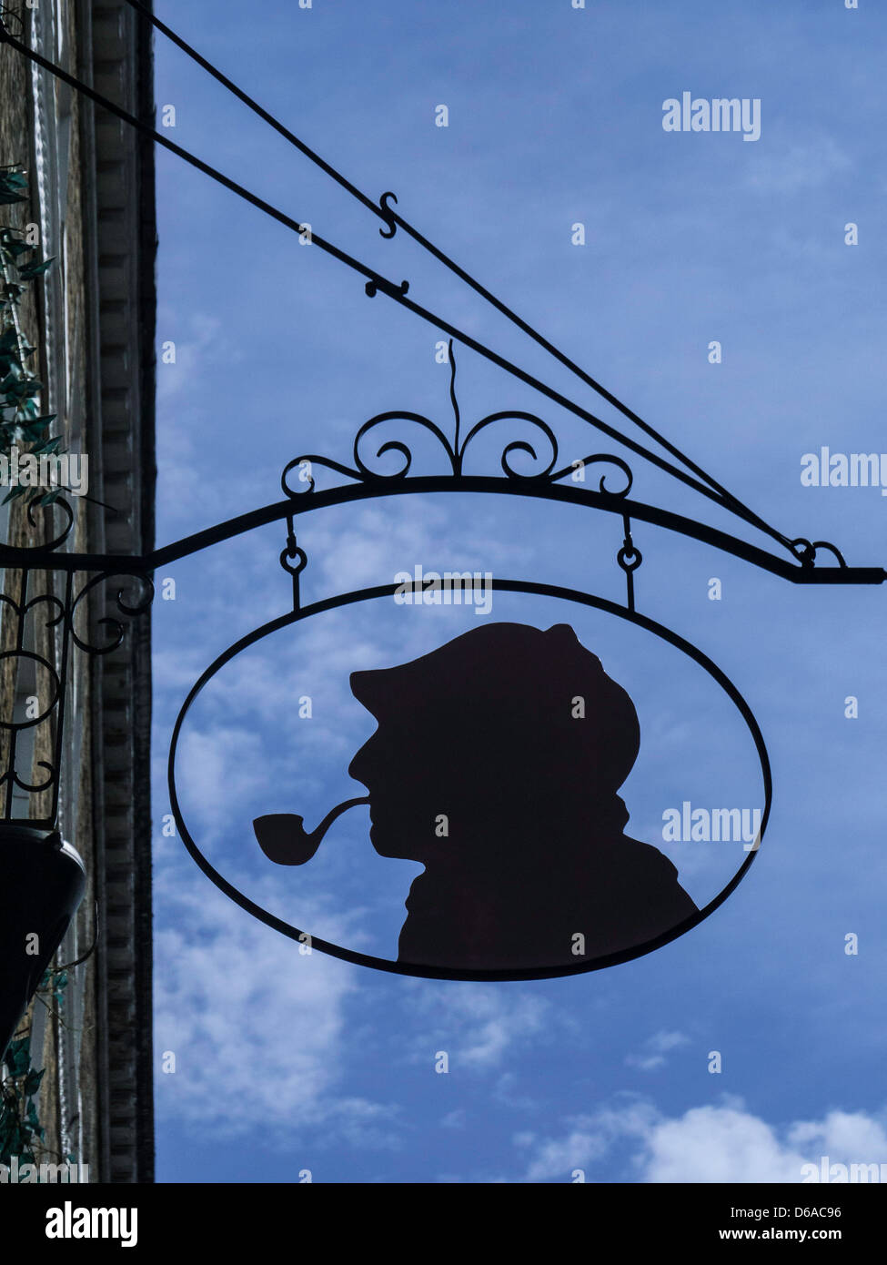 LONDON, UK - APRIL 14, 2013:  Sherlock Holmes sign hanging above the Sherlock Holmes Hotel in Baker Street Stock Photo