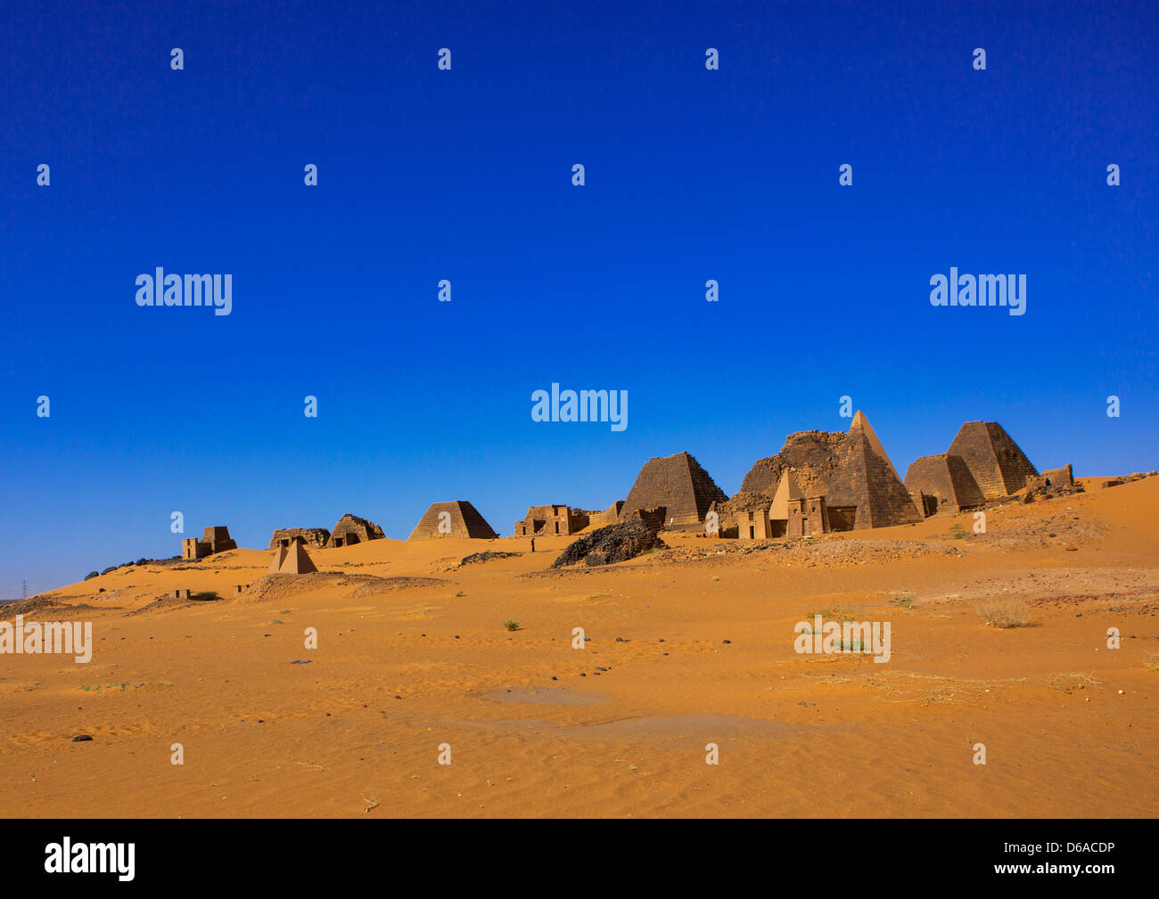 Pyramids And Tombs In Royal Cemetery, Meroe, Sudan Stock Photo