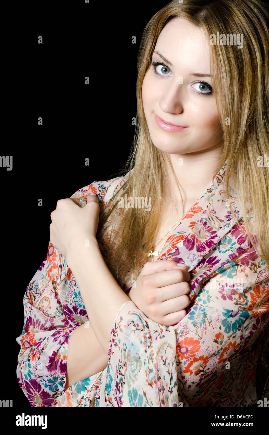 Portrait of beautiful girl on black Stock Photo - Alamy
