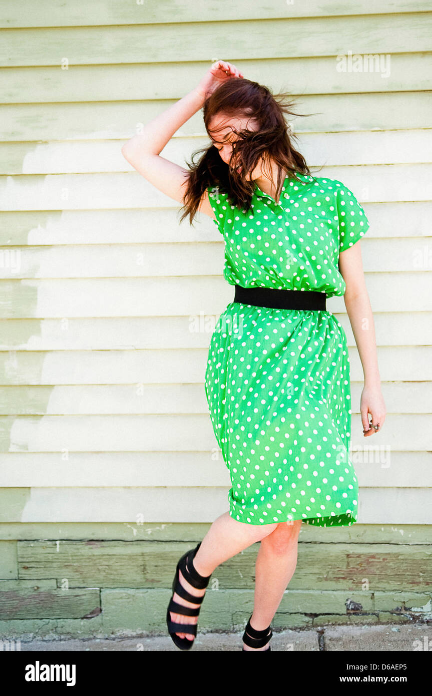 green dress orange shoes Sabrina Green Eyelet Short Dress | Women's Clothing