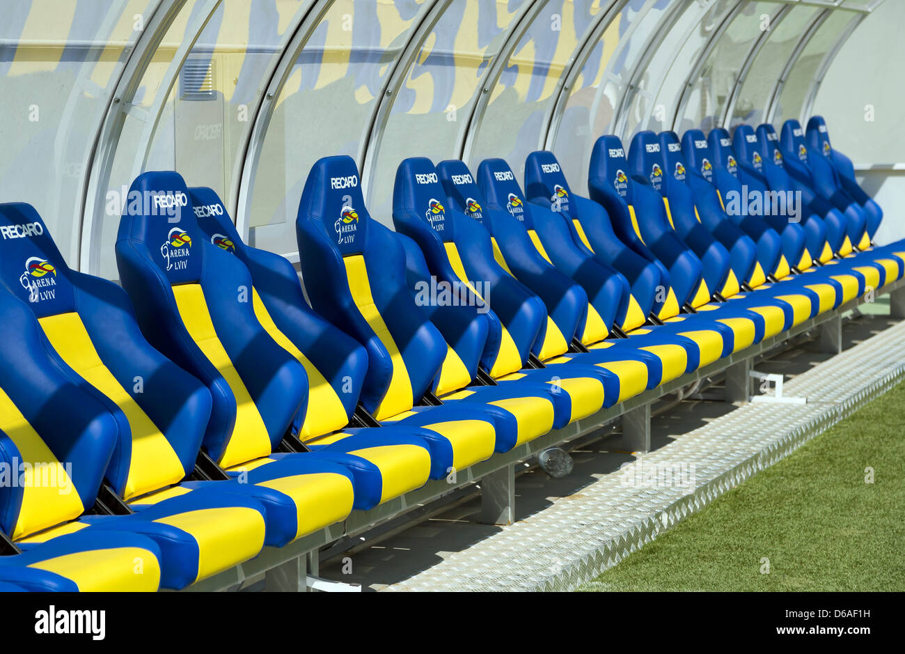 Lviv, Ukraine, team benches at the Arena Lviv, Spielstaette for the Euro 2012 Stock Photo