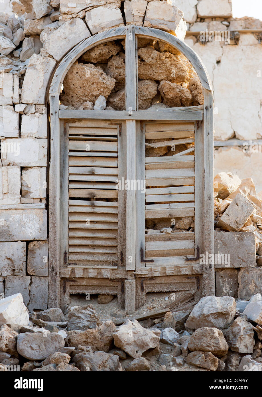 Window in a ruined ottoman coral buildings suakin sudan stock photo