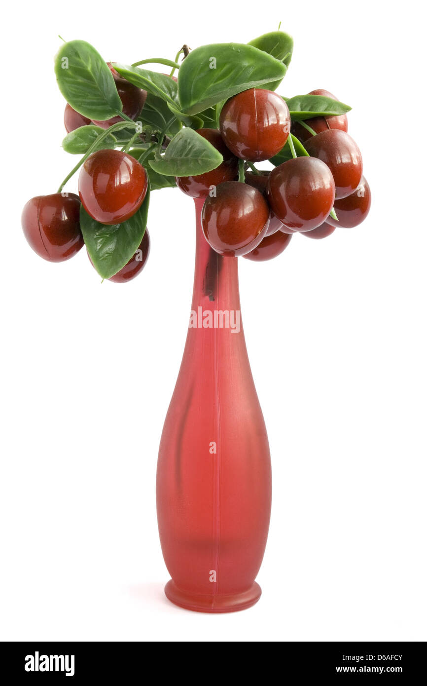Plastic artificial cherries Stock Photo