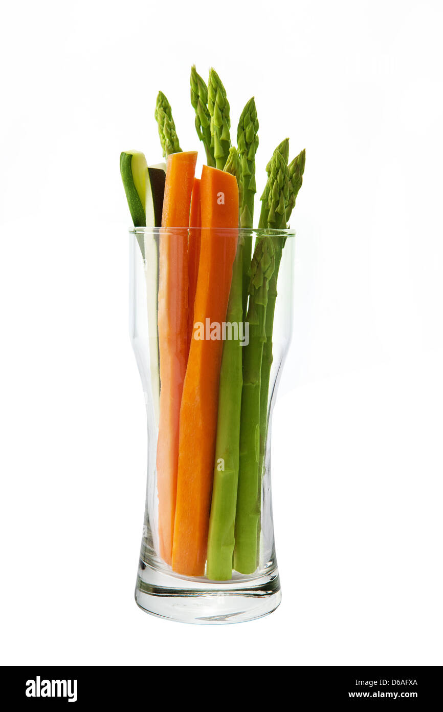 Low calorie vegetable arranged in an hour glass shaped glass Stock Photo