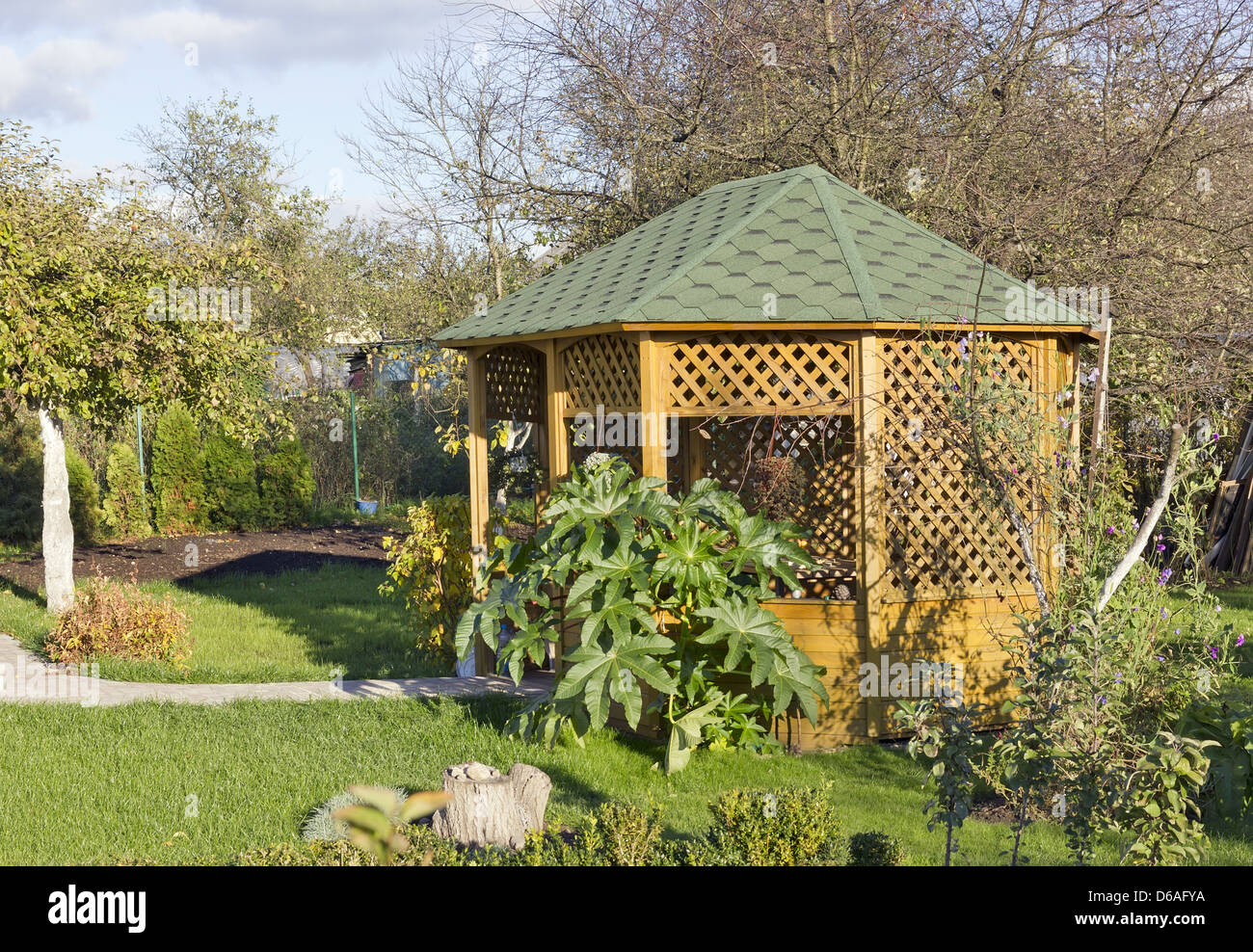 Wooden pavilion for barbecue Stock Photo - Alamy