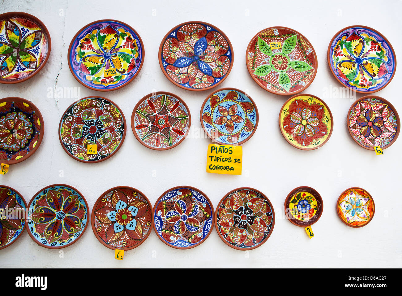 souvenir s in a shop  of typical painted dishes of Cordoba Unesco World Heritage site Stock Photo