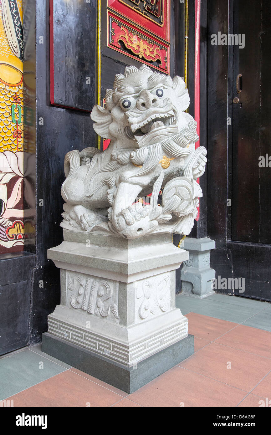 Chinese Foo Dog Temple Male Lion Guardian Marble Stone Sculpture Stock Photo