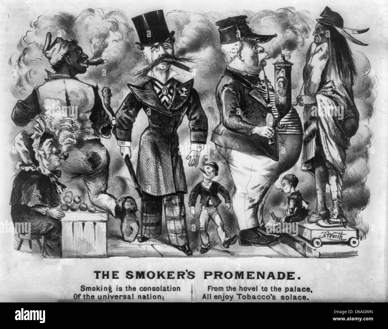 universal tobacco stock The smoker's promenade - tobacco ad, circa 1876. Smoking is the consolation  of the universal nation. From the hovel to the palace, all enjoy tobacco's  solace Stock Photo