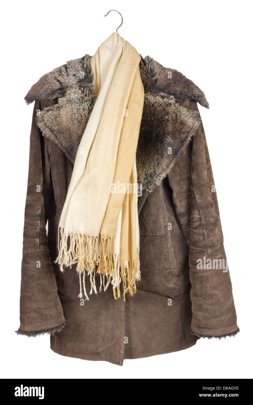 Old brown suede ladies coat Stock Photo