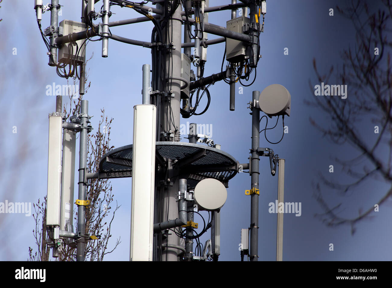Radio antennas and amplifiers for mobile networks Prague Czech Republic Stock Photo