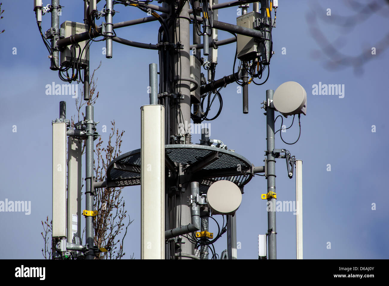 Radio antennas and amplifiers for mobile networks Prague Czech Republic Stock Photo