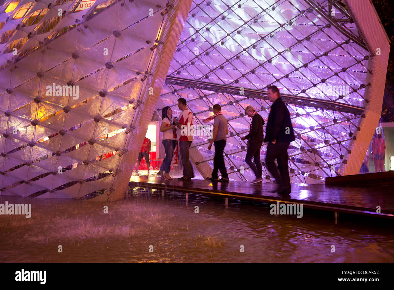 Poznan, Poland, at the fountain at the UEFA Fanmeile Plac Wolnosci Stock Photo