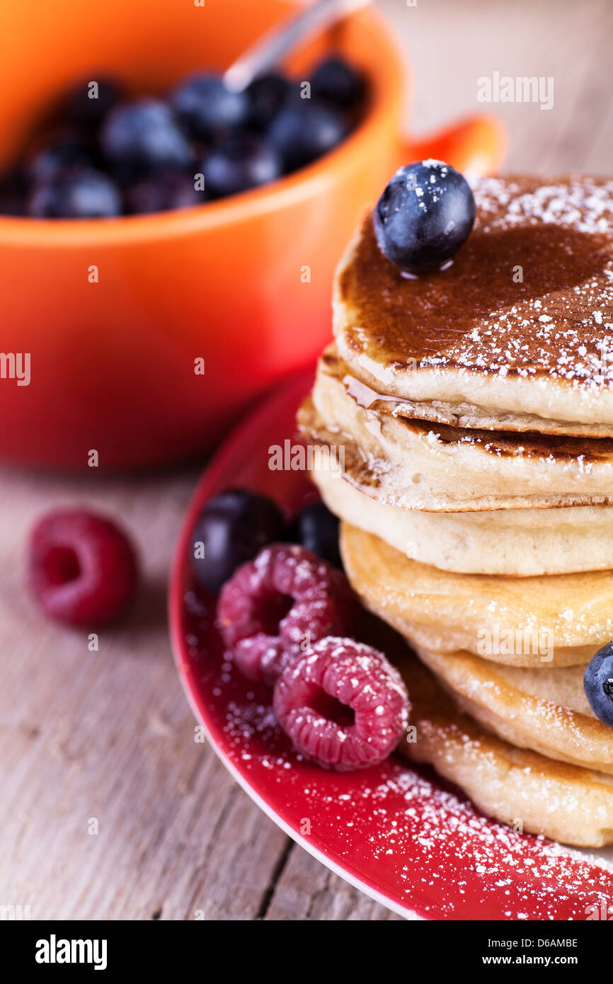 pancakes with raspberries Stock Photo
