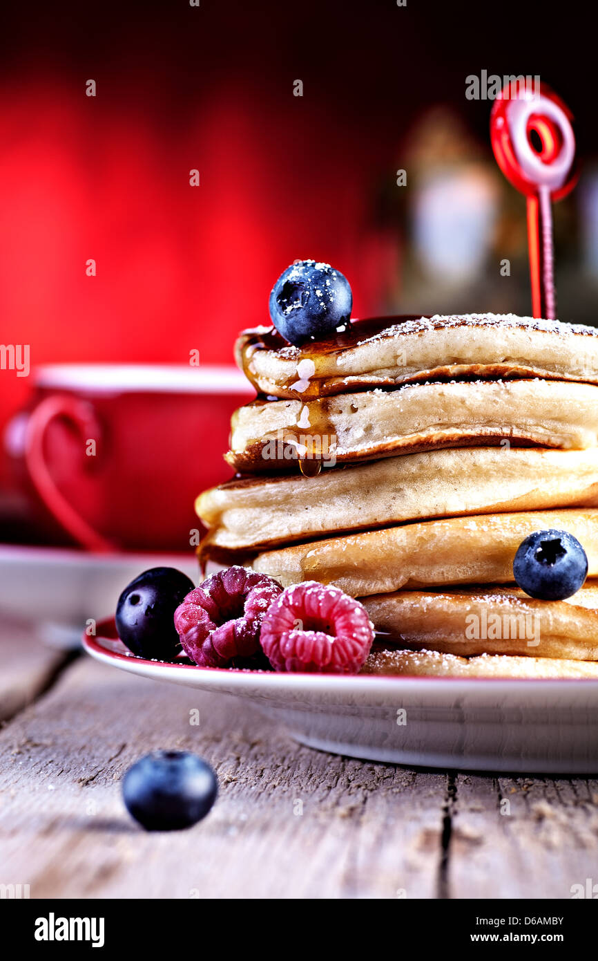pancakes with raspberries Stock Photo