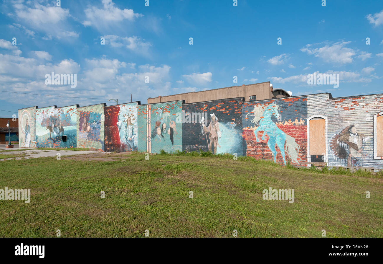 Oklahoma, Osage Nation Indian Reservation, Hominy, murals depicting