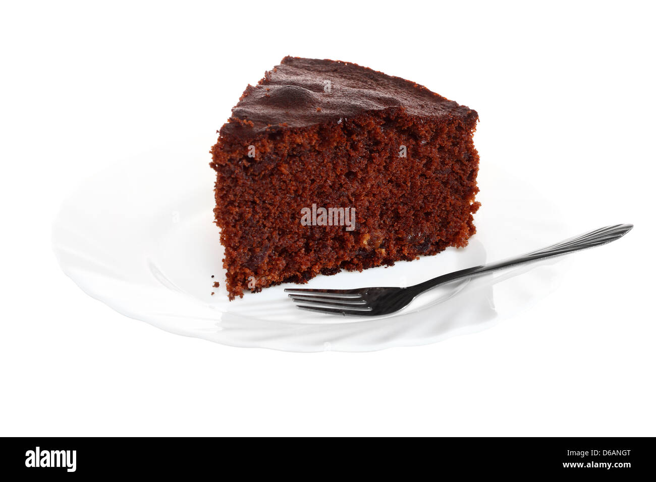 Piece of chocolate cake on plate white background Stock Photo - Alamy